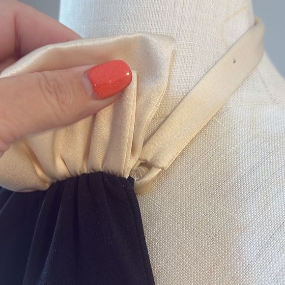 Evening formal long halter dress black open back crape lined mock satin ruffle 4 - Picture 4 of 15